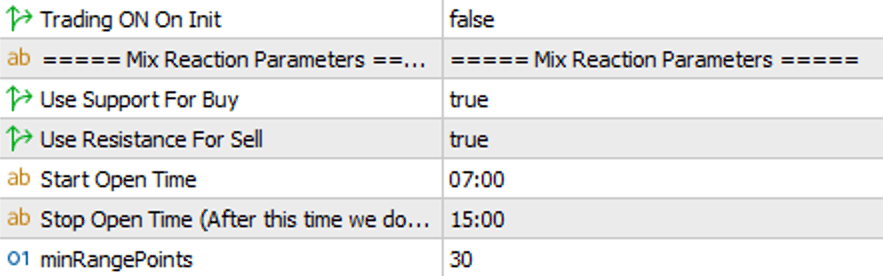 DML MixReaction main settings